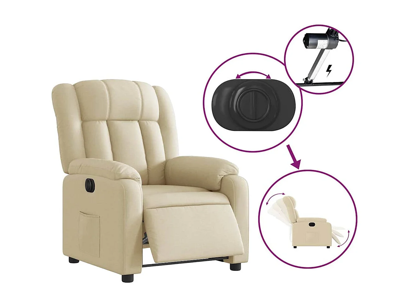 Fauteuil inclinable électrique Crème Tissu