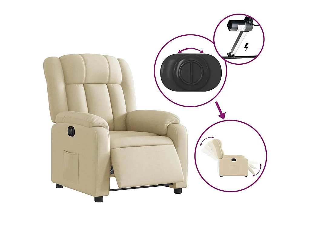 Fauteuil inclinable électrique Crème Tissu