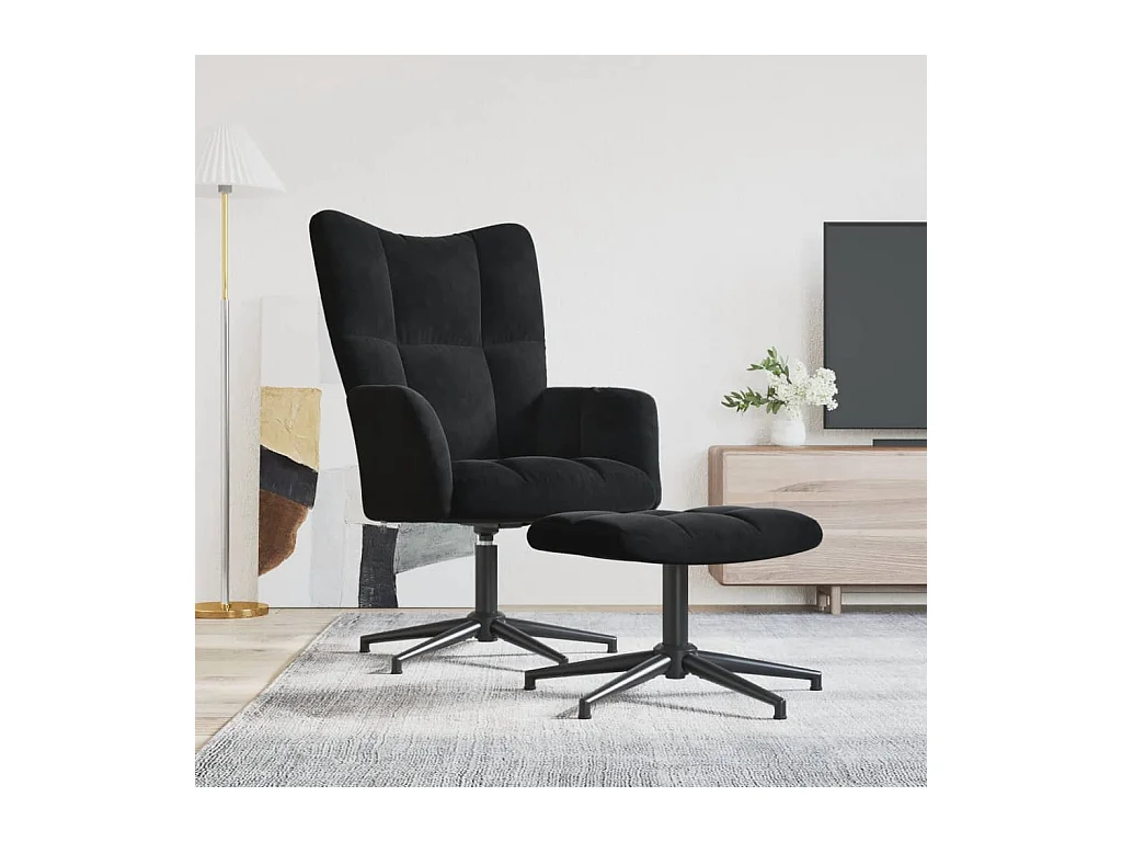 Chaise de relaxation avec tabouret Noir Velours