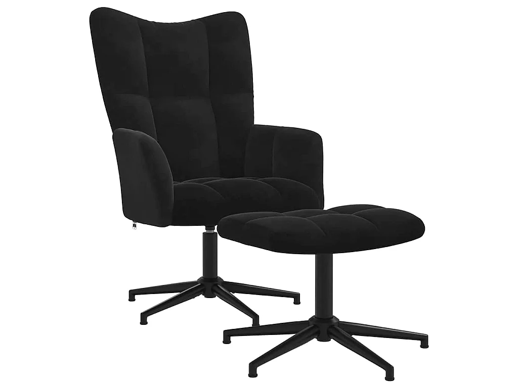 Poltrona Relax con Poggiapiedi Nero in Velluto