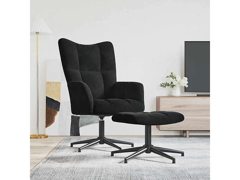Relaxsessel mit Hocker Schwarz Samt