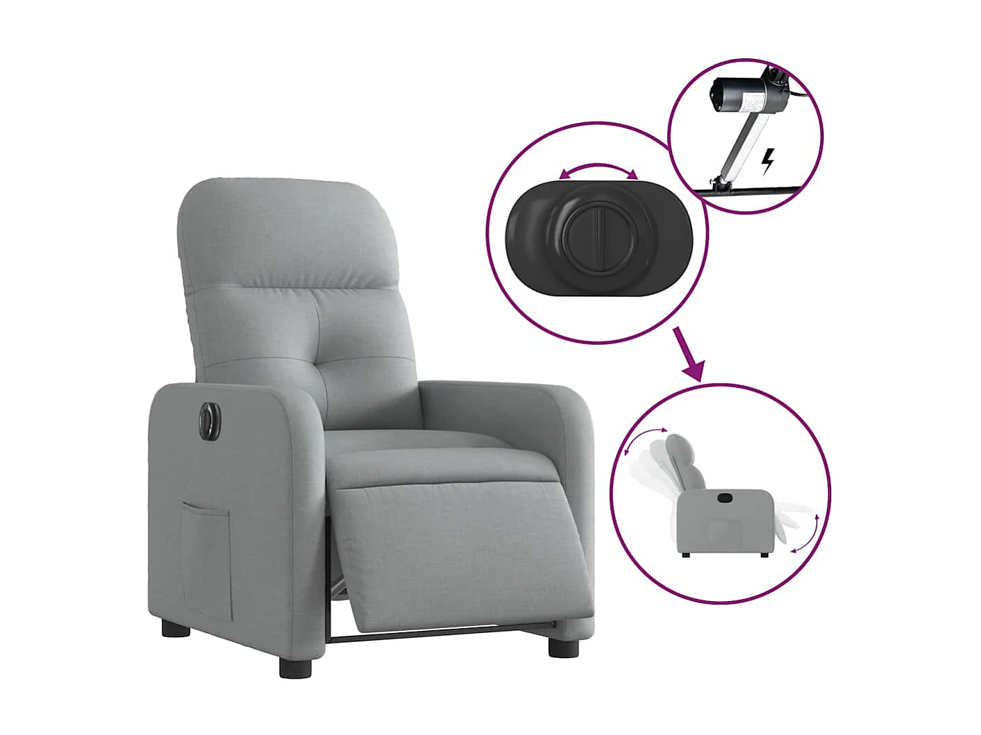Fauteuil inclinable électrique Gris clair Tissu