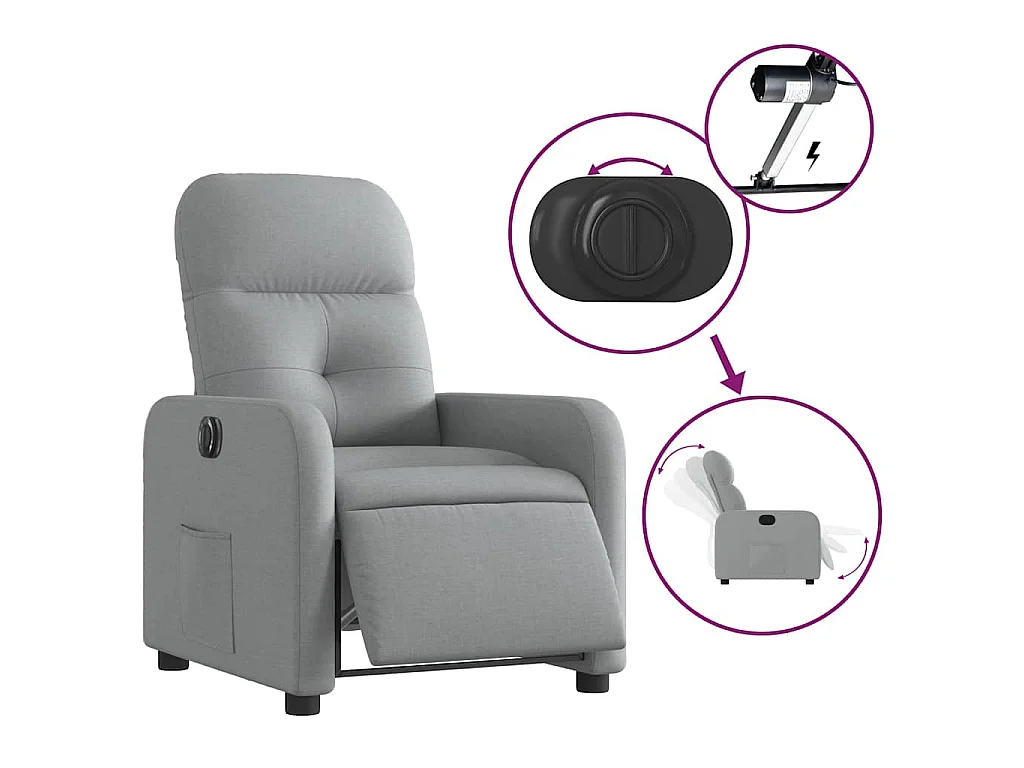 Fauteuil elektrisch verstelbaar stof lichtgrijs