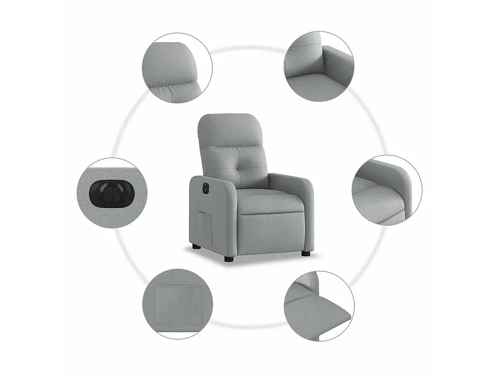 Fauteuil elektrisch verstelbaar stof lichtgrijs
