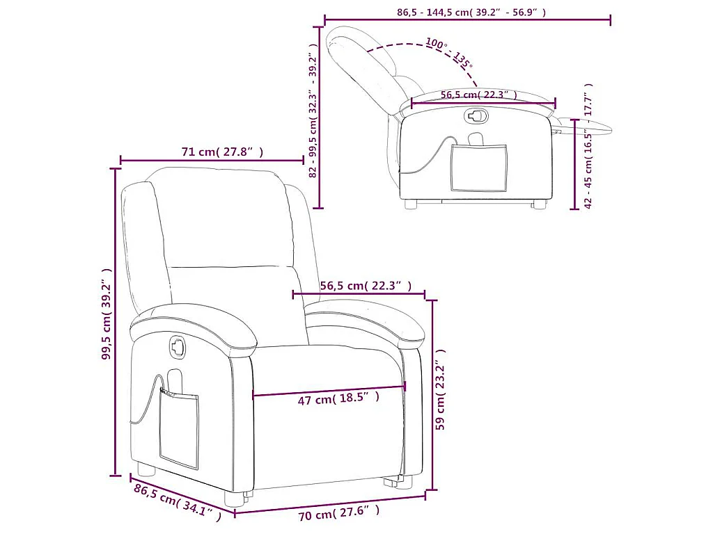 Sillón reclinable de masaje elevable terciopelo rojo tinto