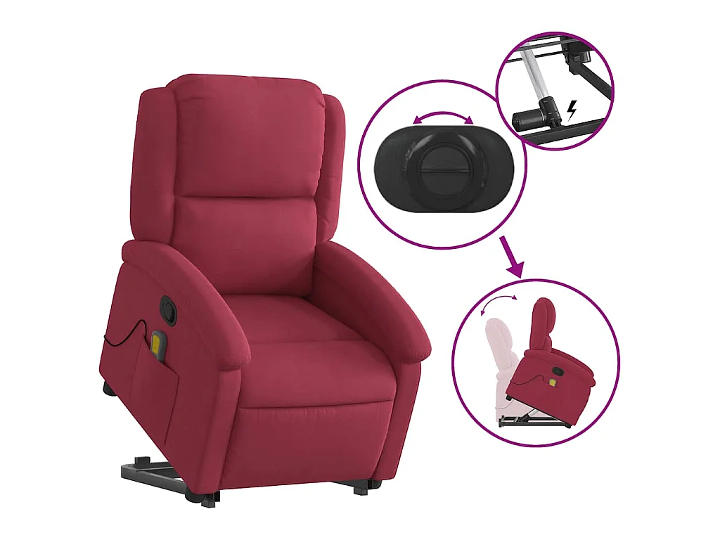 Sillón reclinable de masaje elevable terciopelo rojo tinto