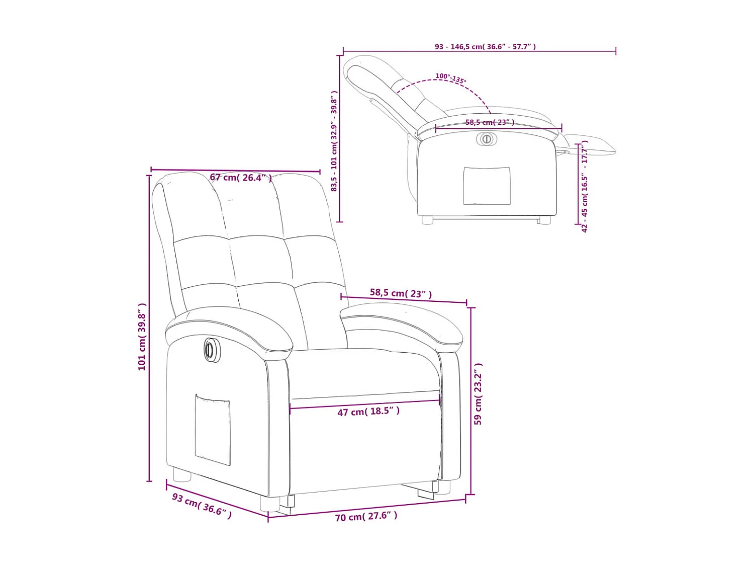 Fauteuil inclinable électrique taupe tissu