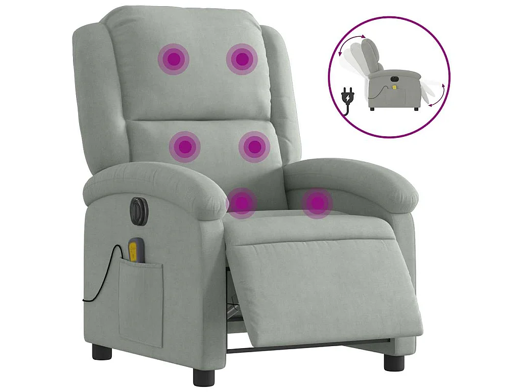 Fauteuil inclinable électrique de massage gris clair velours