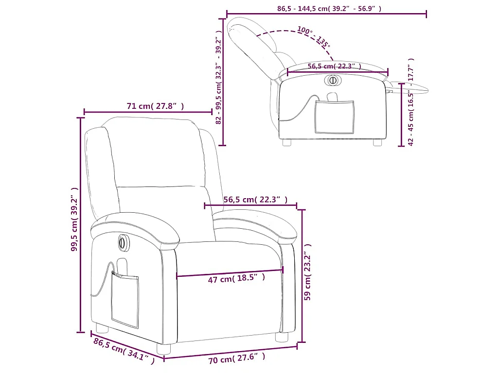 Fauteuil inclinable électrique de massage gris clair velours