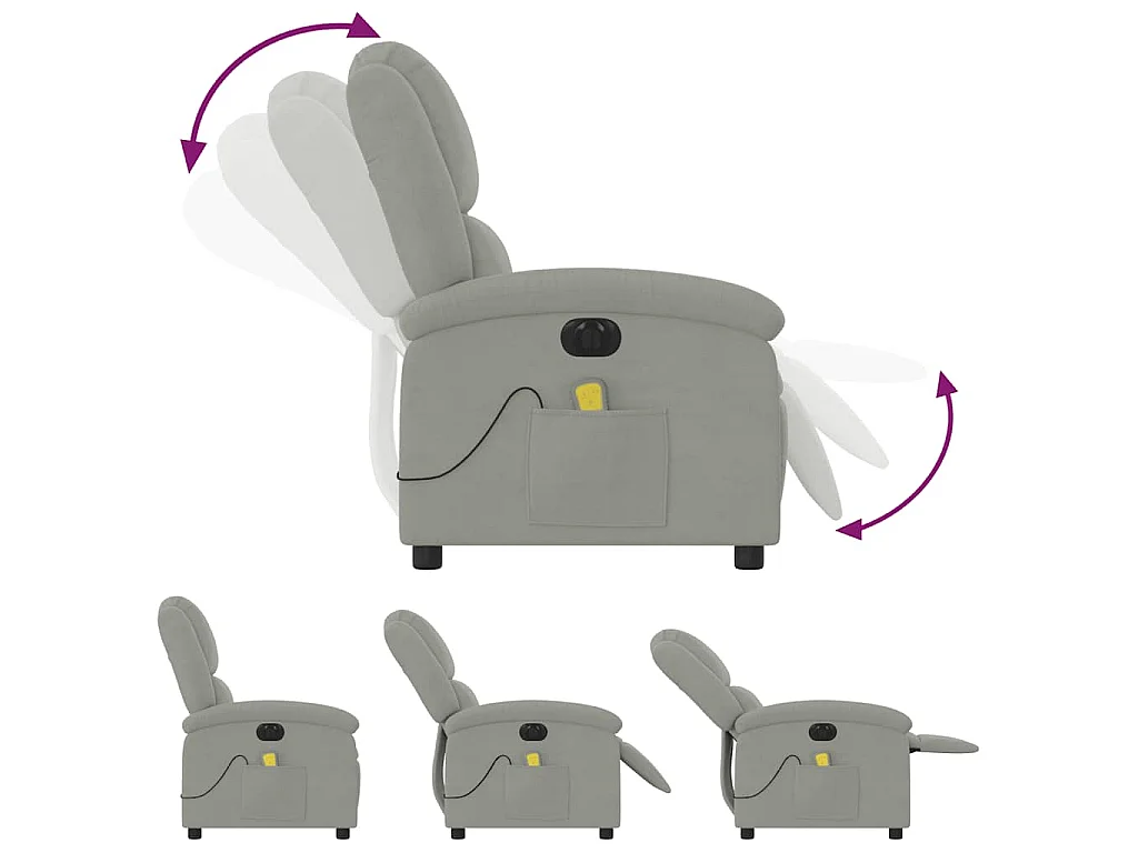 Fauteuil inclinable électrique de massage gris clair velours
