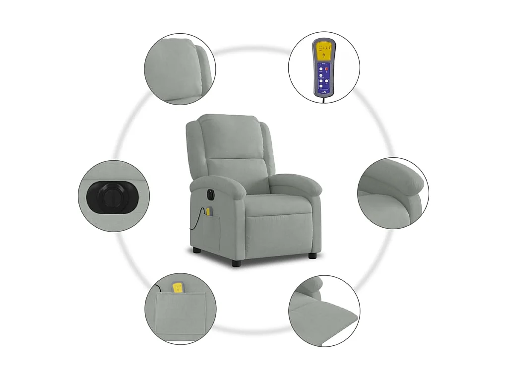 Fauteuil inclinable électrique de massage gris clair velours
