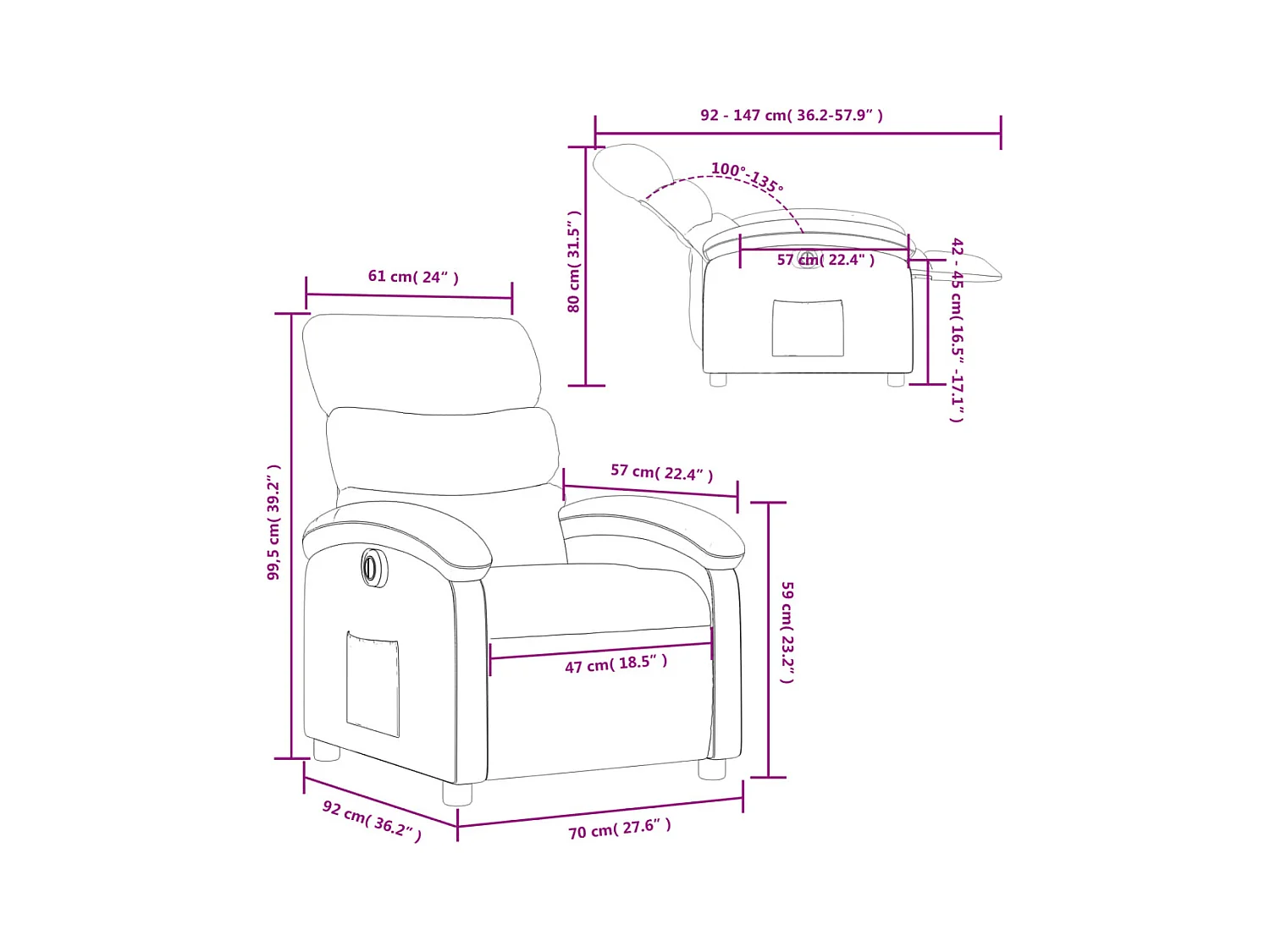Fauteuil inclinable électrique Gris clair Tissu