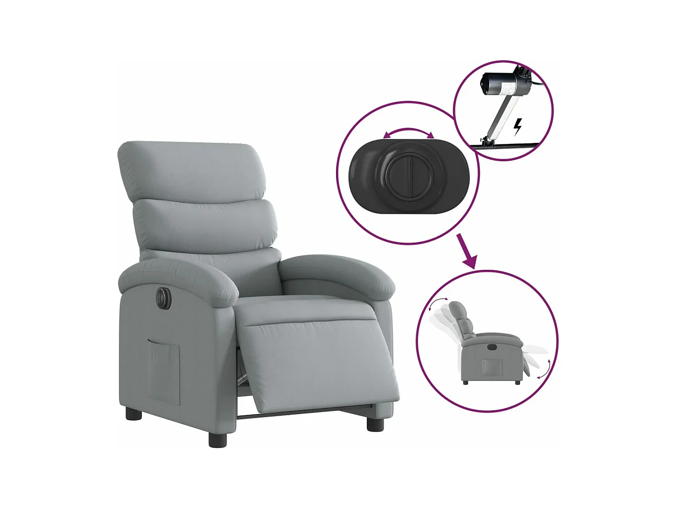 Fauteuil inclinable électrique Gris clair Tissu