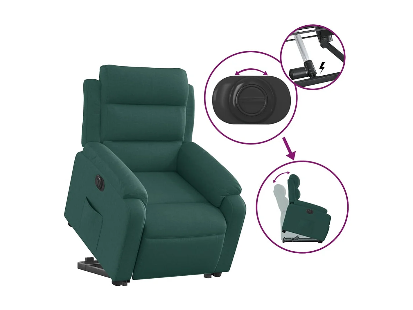 Fauteuil inclinable électrique vert foncé tissu