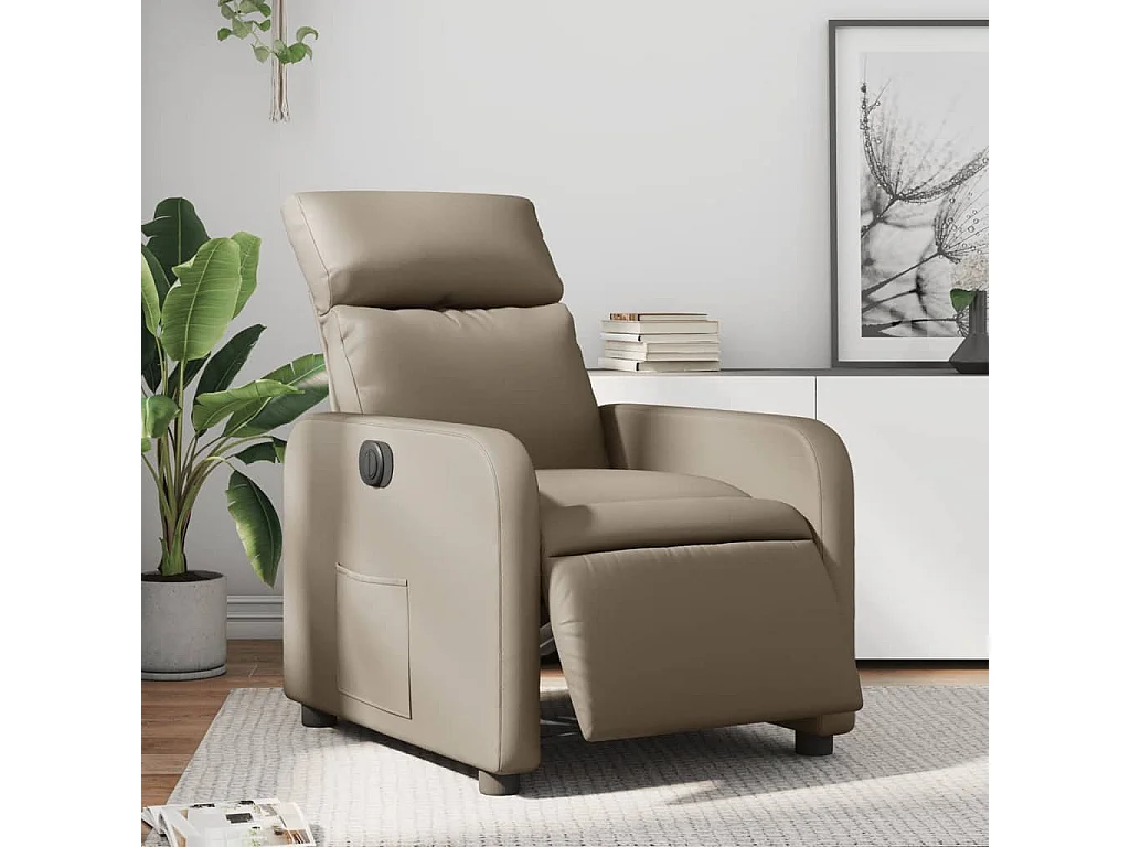 Fauteuil verstelbaar elektrisch kunstleer cappuccinokleurig