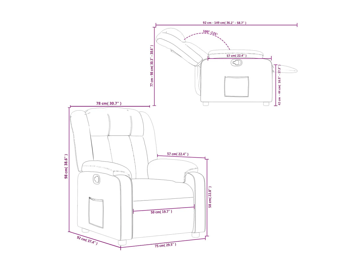 Fauteuil verstelbaar stof crèmekleurig