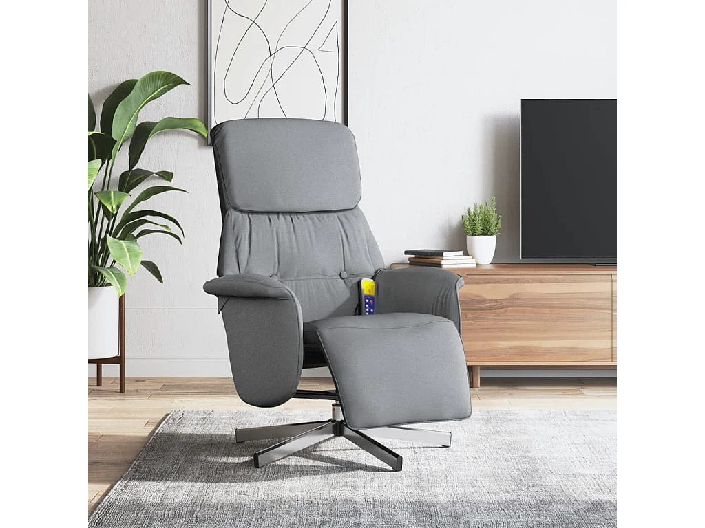 Fauteuil inclinable de massage et repose-pieds gris clair tissu