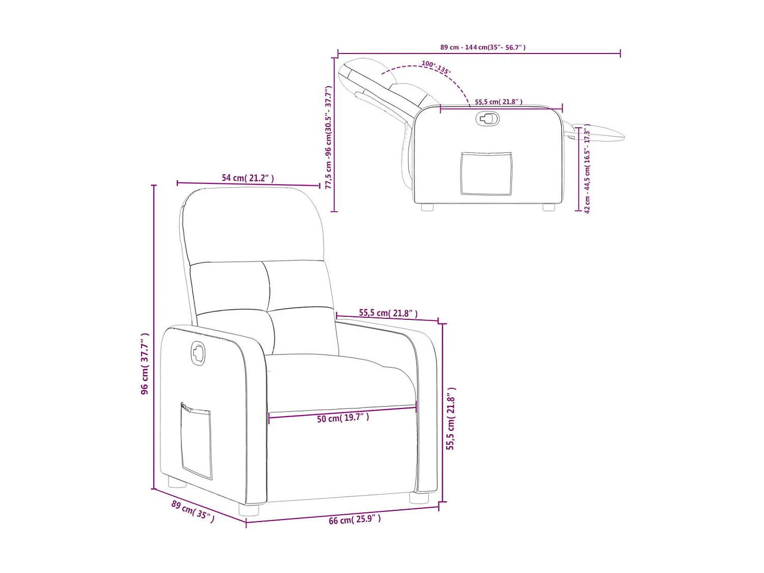 Fauteuil verstelbaar stof taupe