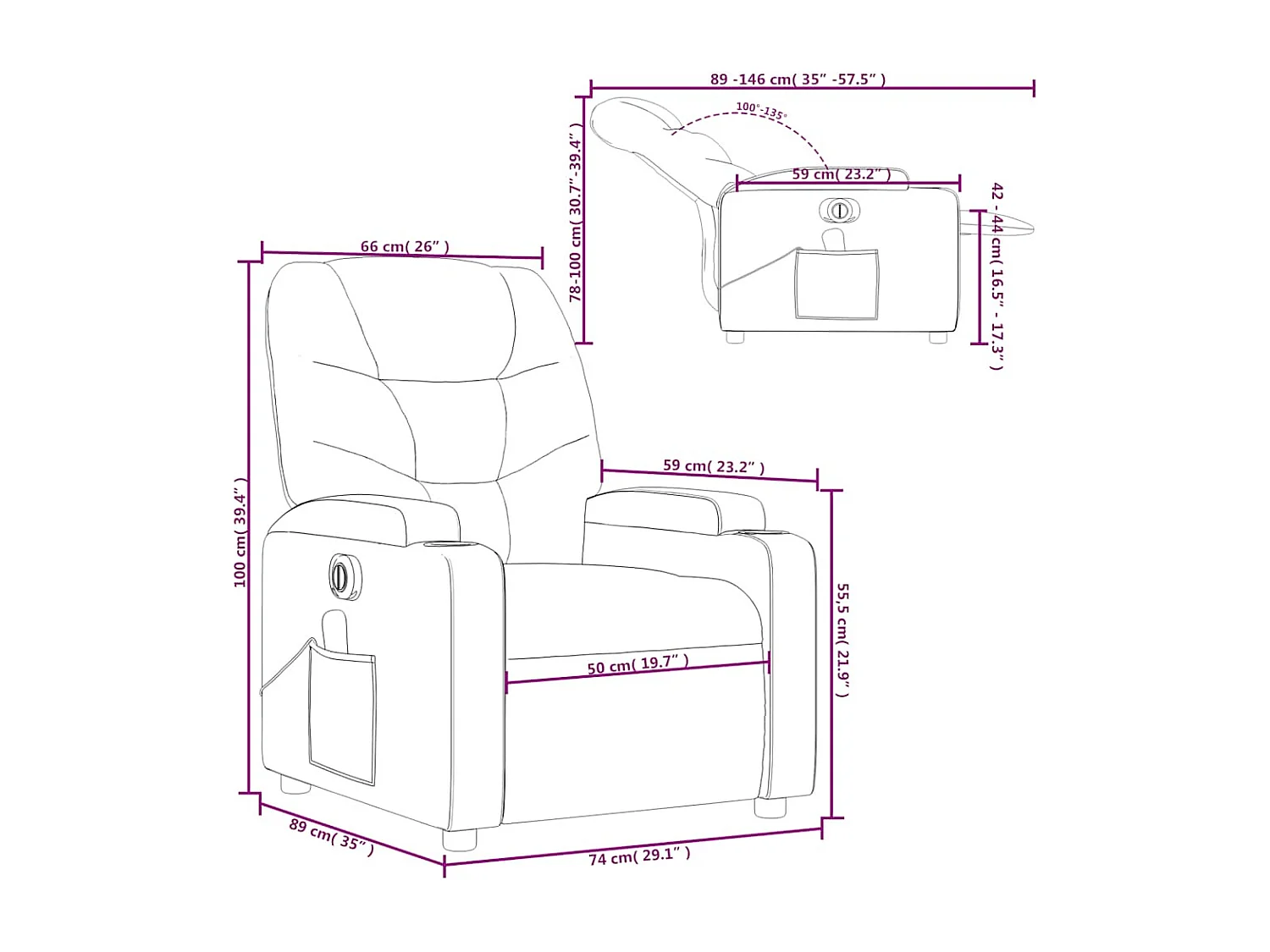 Sillón de masaje reclinable eléctrico de cuero artificial rojo