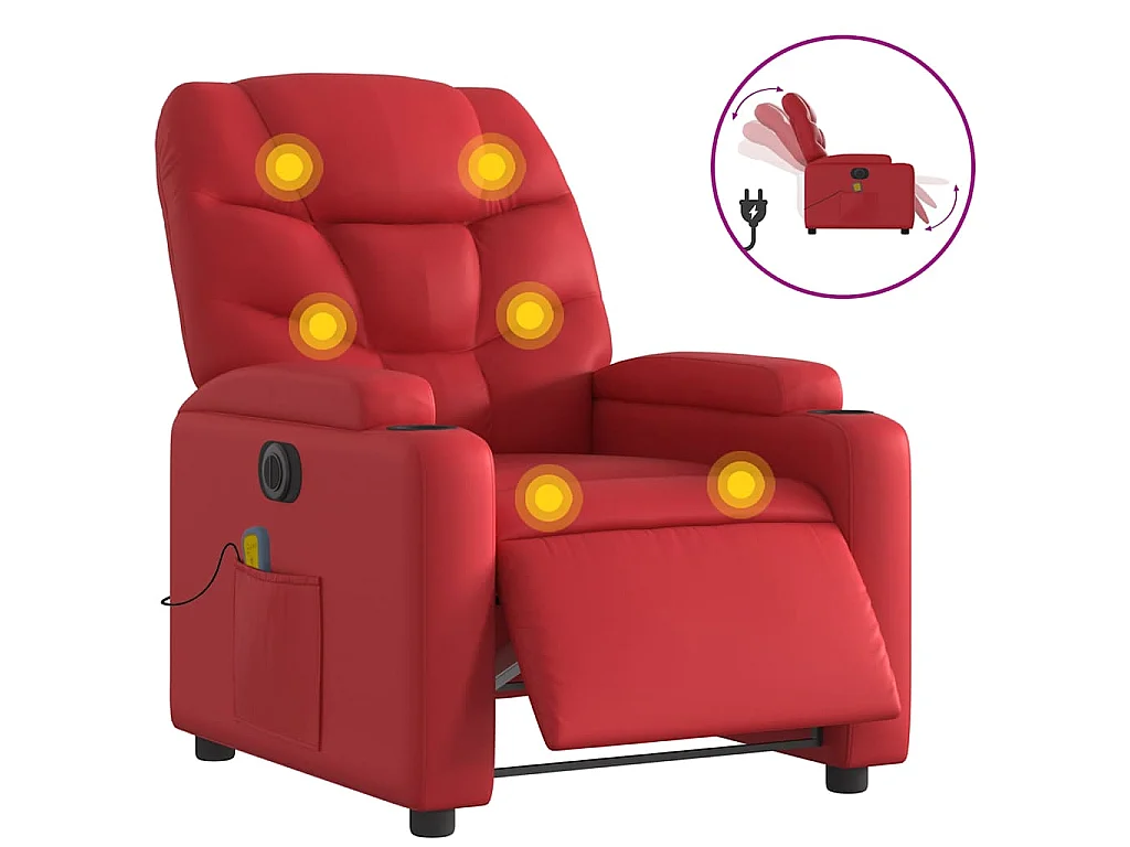 Fauteuil de massage inclinable électrique rouge similicuir