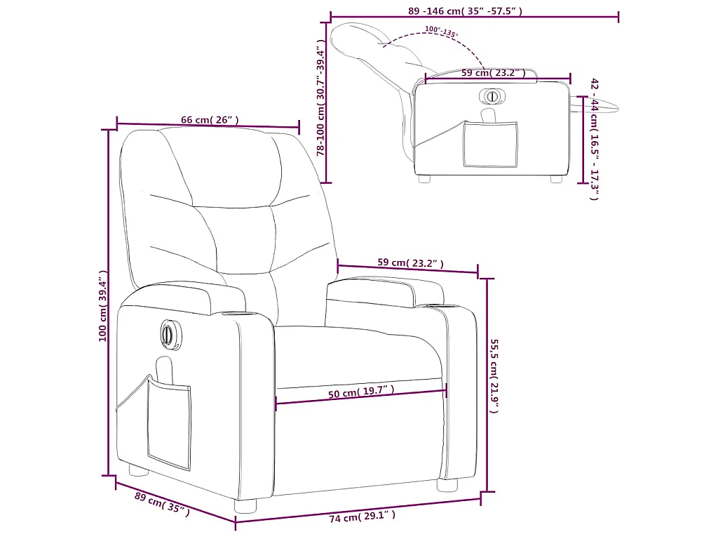 Fauteuil de massage inclinable électrique rouge similicuir