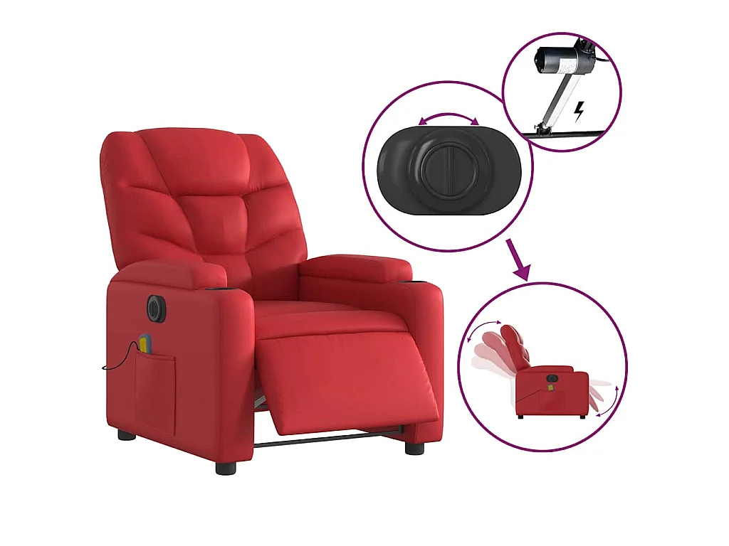 Fauteuil de massage inclinable électrique rouge similicuir