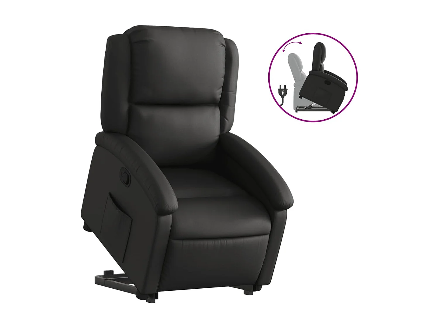 Relaxsessel mit Aufstehhilfe Schwarz Echtleder