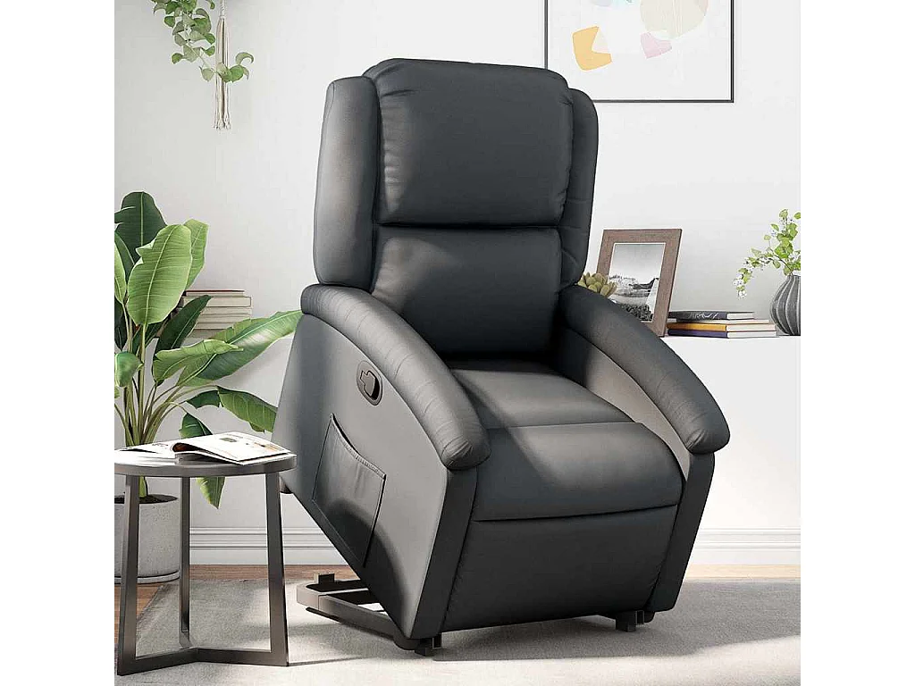 Relaxsessel mit Aufstehhilfe Schwarz Echtleder