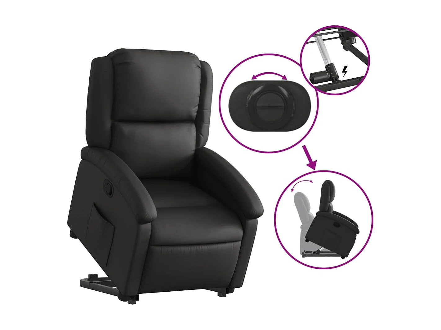 Relaxsessel mit Aufstehhilfe Schwarz Echtleder