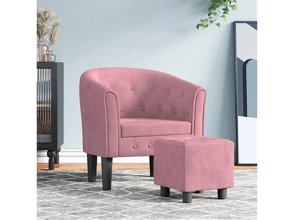 Fauteuil avec repose-pied rose velours