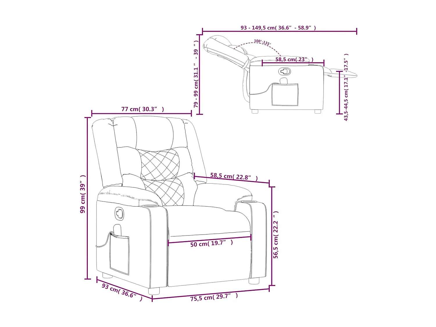 Fauteuil de massage inclinable Gris foncé Tissu