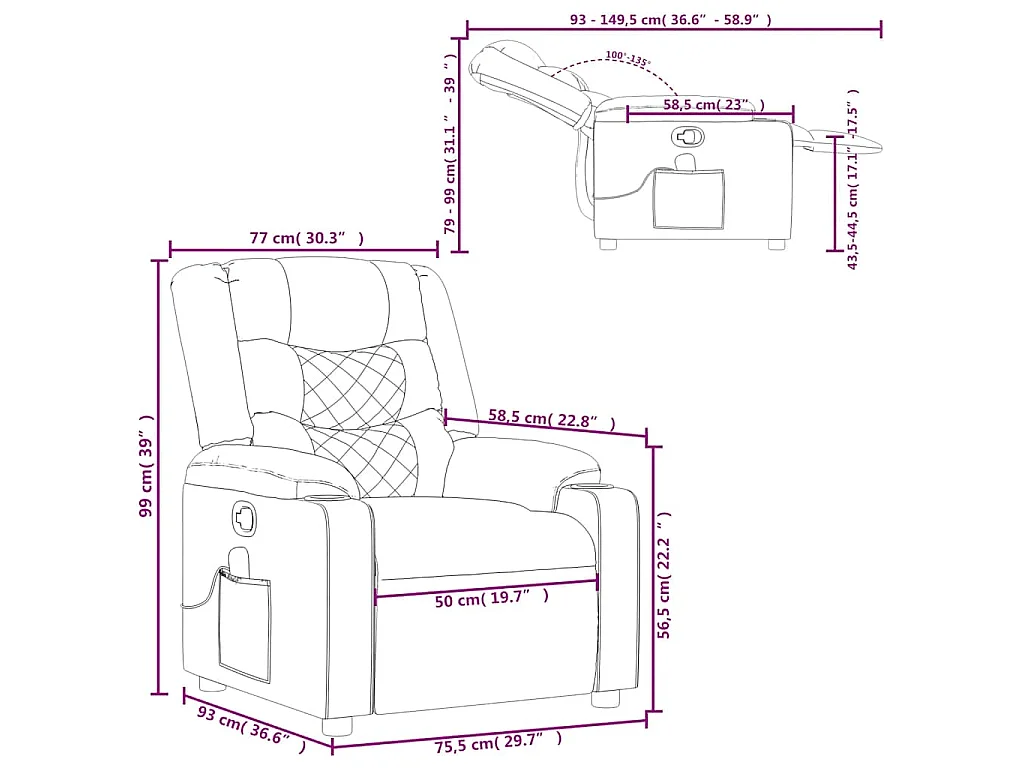 Fauteuil de massage inclinable Gris foncé Tissu
