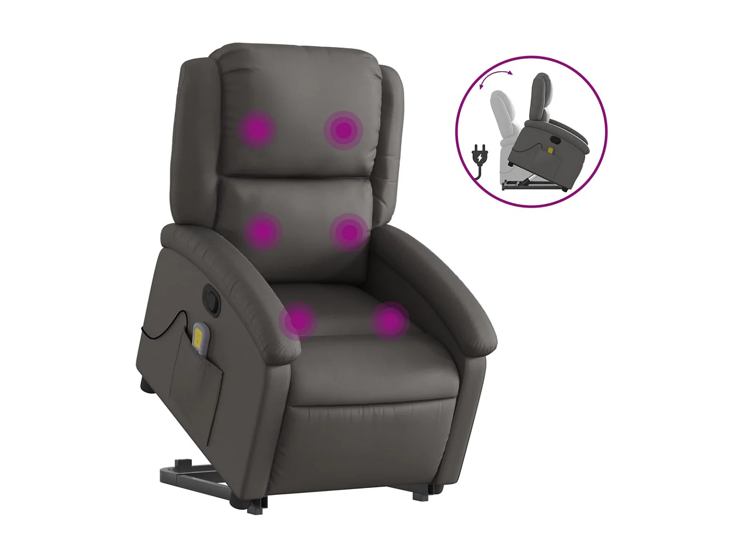 Fauteuil inclinable de massage gris cuir véritable