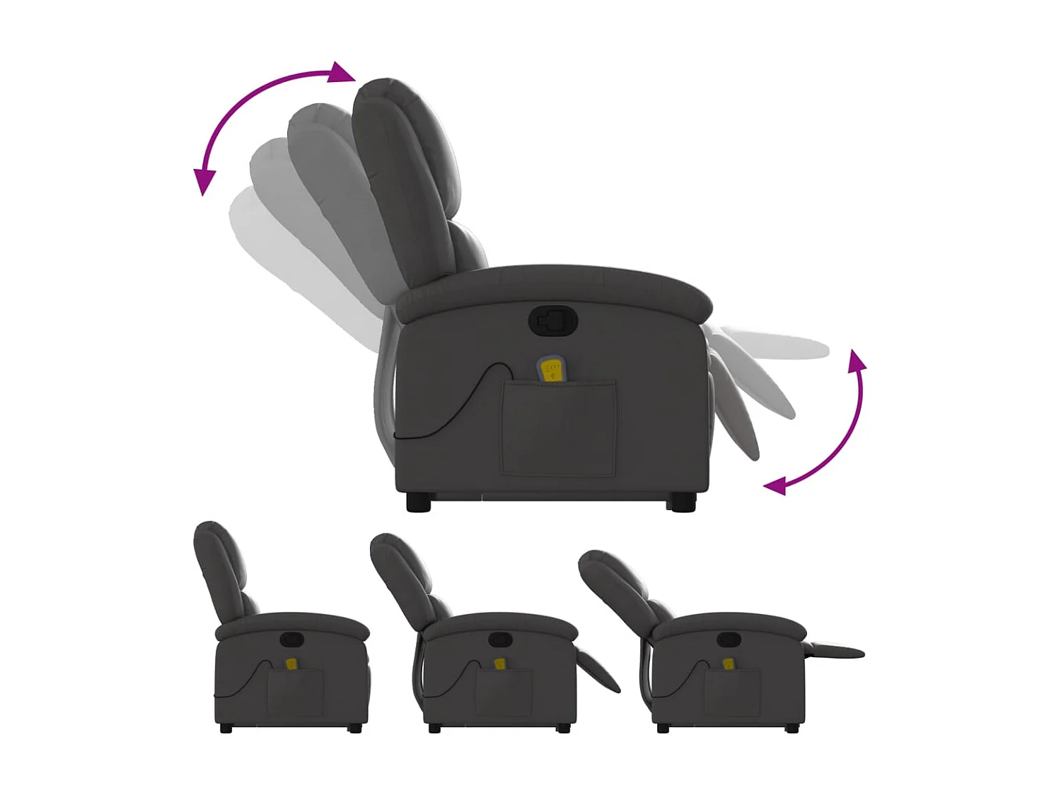 Fauteuil inclinable de massage gris cuir véritable