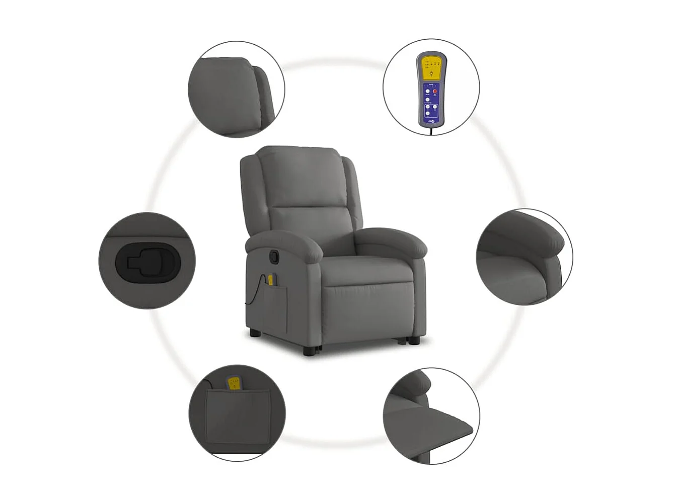 Fauteuil inclinable de massage gris cuir véritable