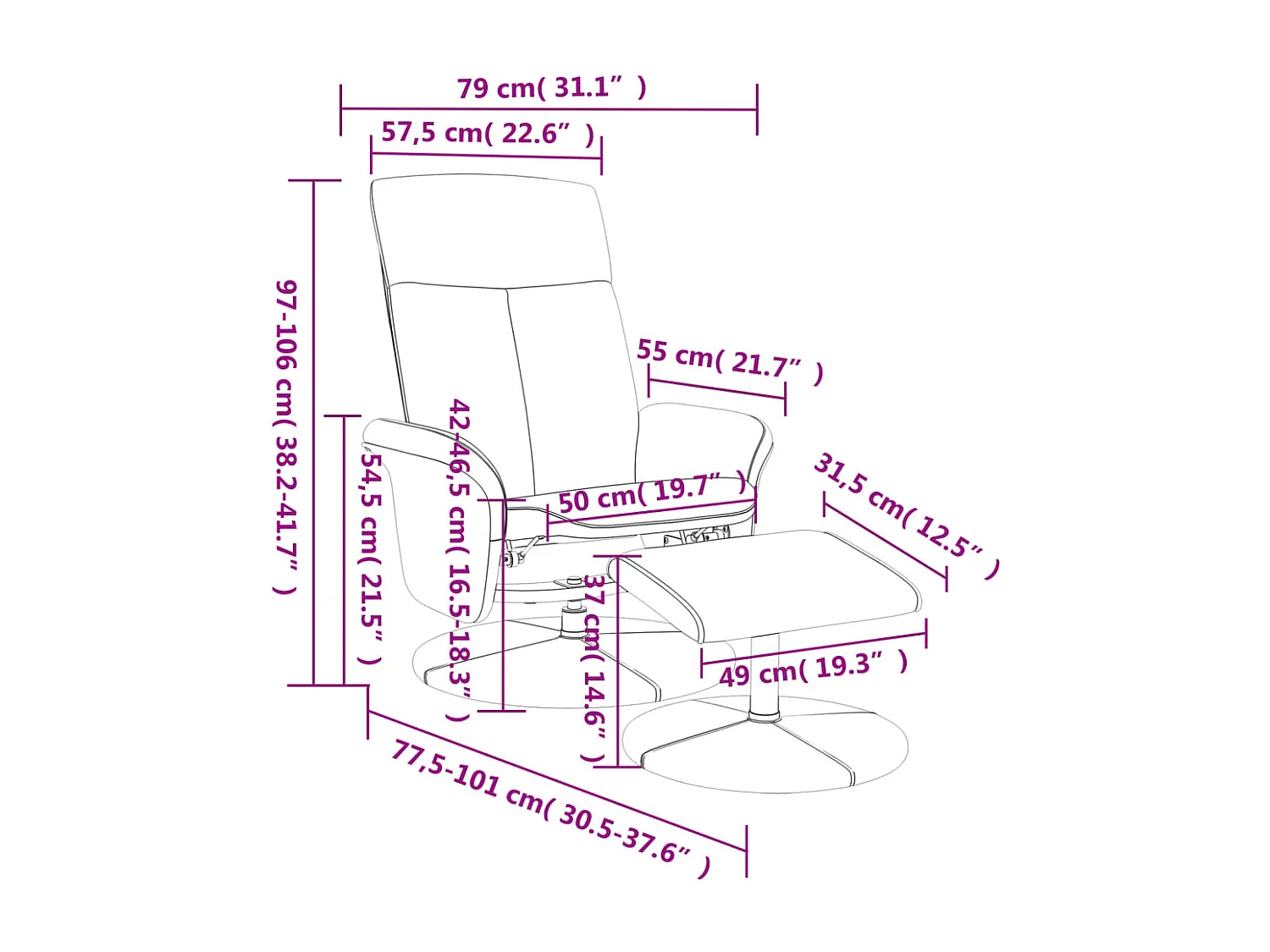 Relaxsessel mit Fußhocker Schwarz Stoff