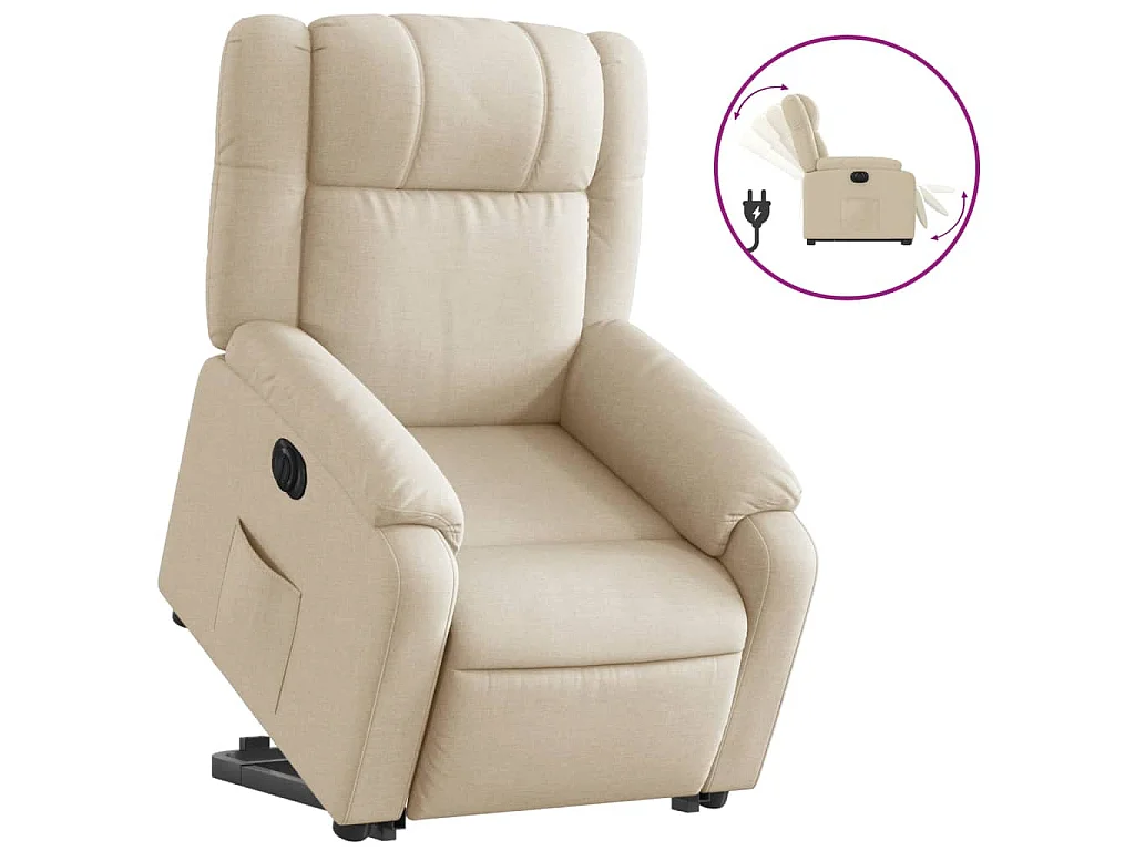 Elektryczny fotel relaksacyjny z funkcją podnoszenia i automatycznym odchyleniem, kremowy materiał