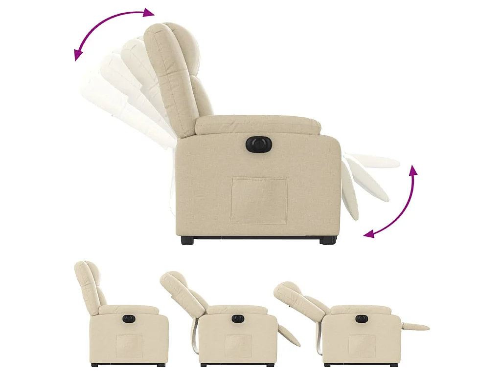Elektryczny fotel relaksacyjny z funkcją podnoszenia i automatycznym odchyleniem, kremowy materiał