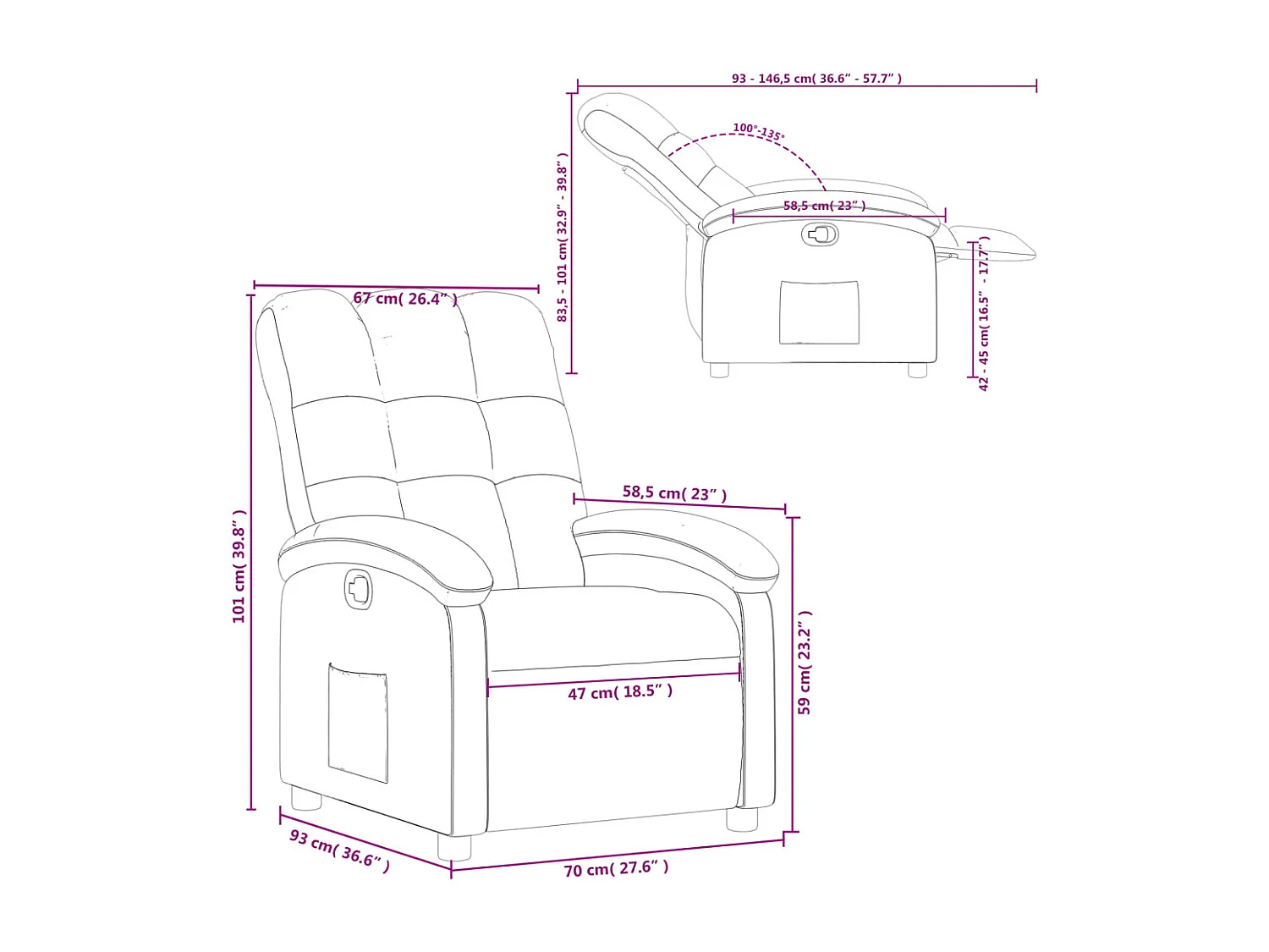 Fauteuil inclinable Taupe Tissu