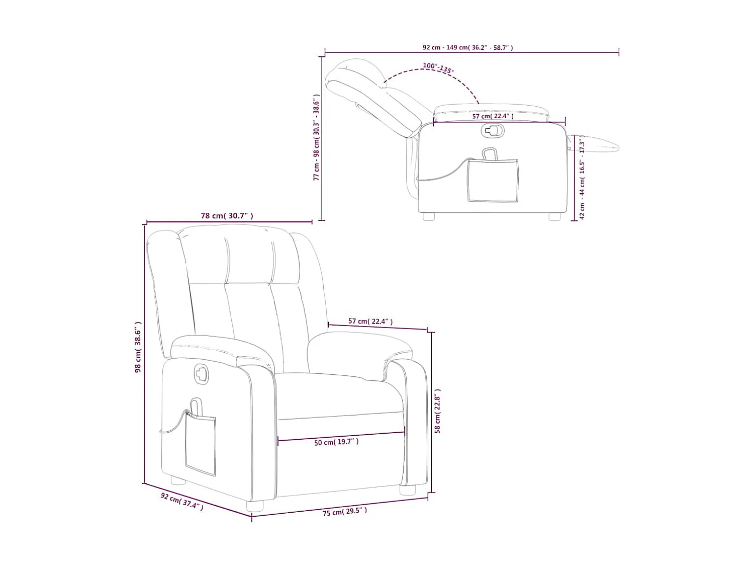 Sillón de masaje reclinable de tela crema