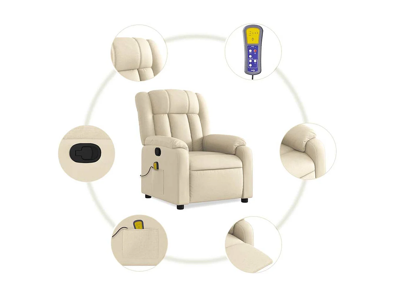 Sillón de masaje reclinable de tela crema