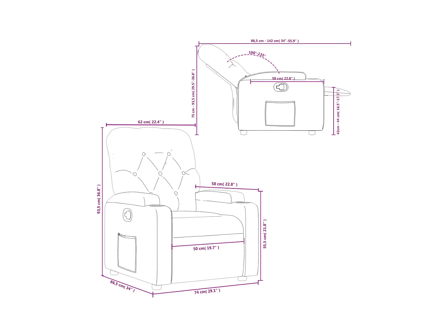 Fauteuil inclinable Gris Similicuir