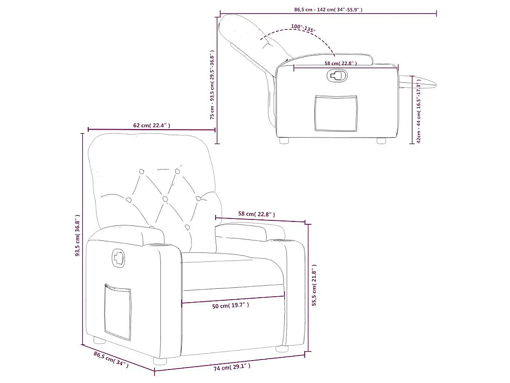Fauteuil verstelbaar kunstleer grijs
