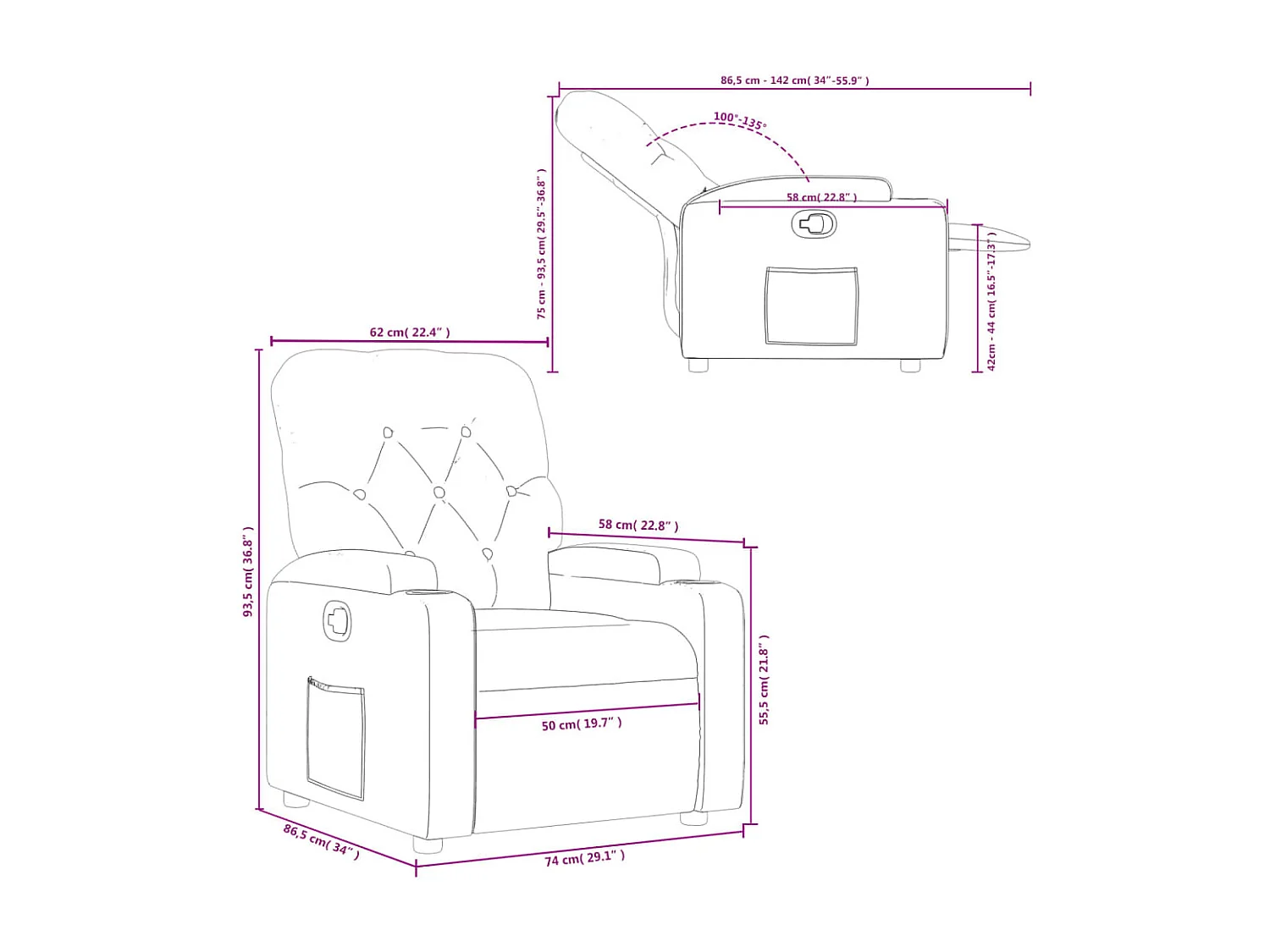 Fauteuil inclinable Crème Tissu