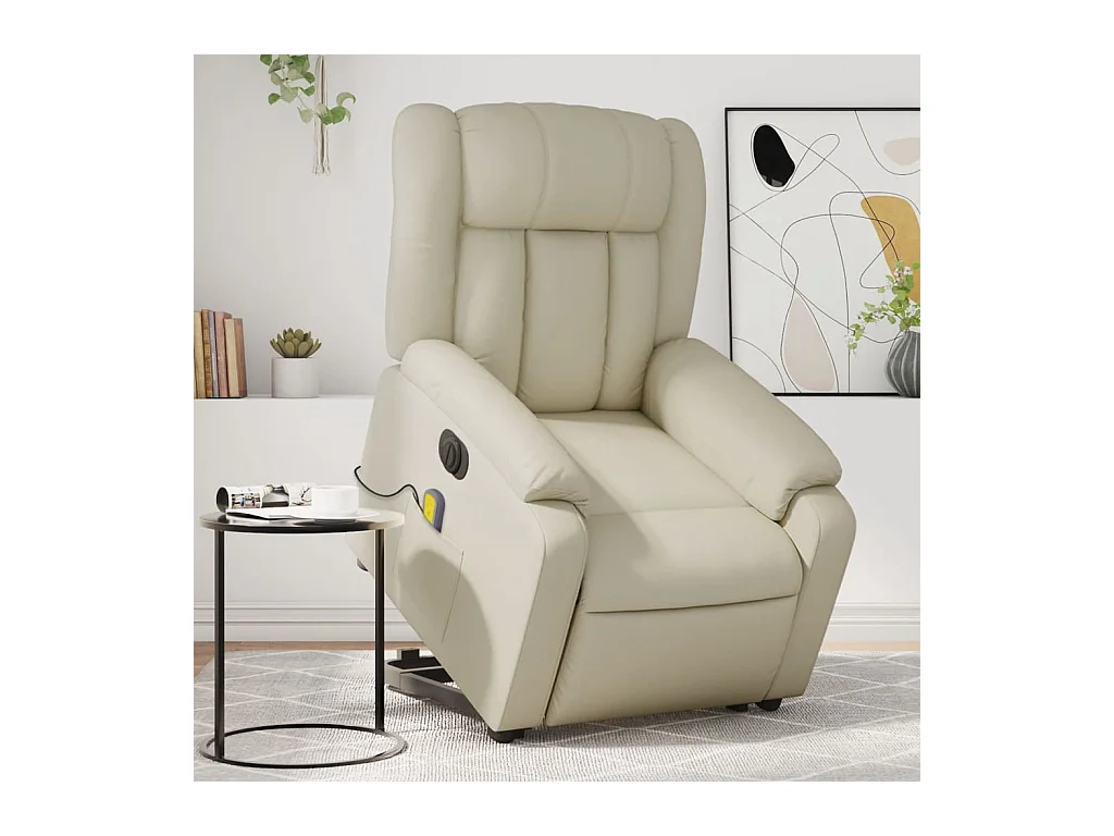 Fauteuil inclinable de massage électrique crème similicuir