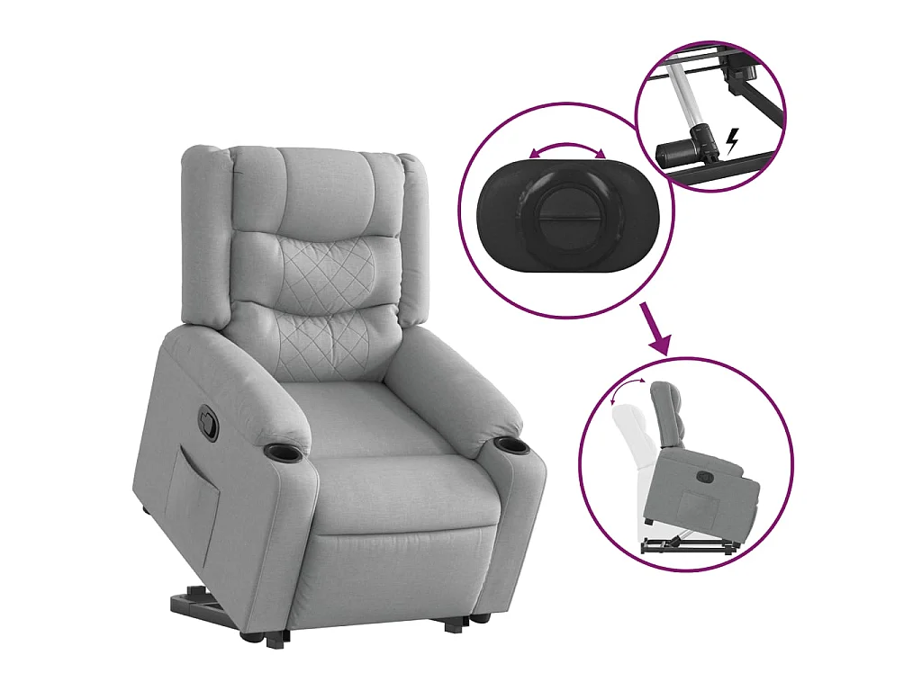 Poltrona reclinável elevatória tecido cinzento-claro