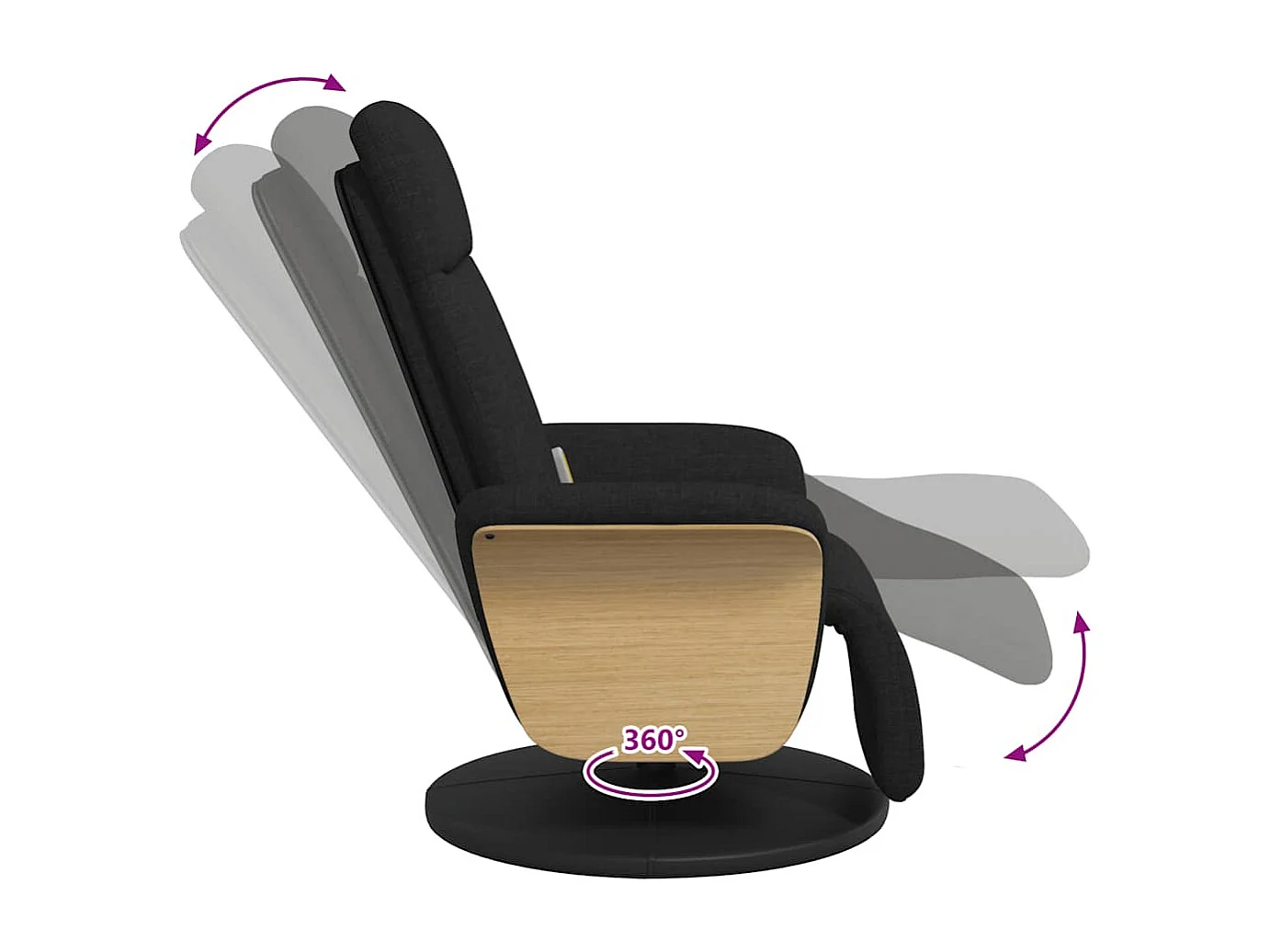 Sillón reclinable de masaje con reposapiés tela negra