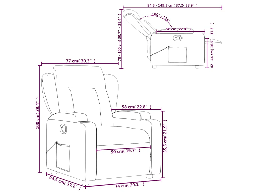 Fauteuil verstelbaar stof donkerbruin