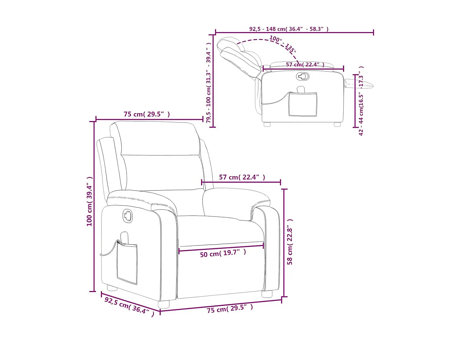 Fauteuil de massage inclinable rouge bordeaux velours