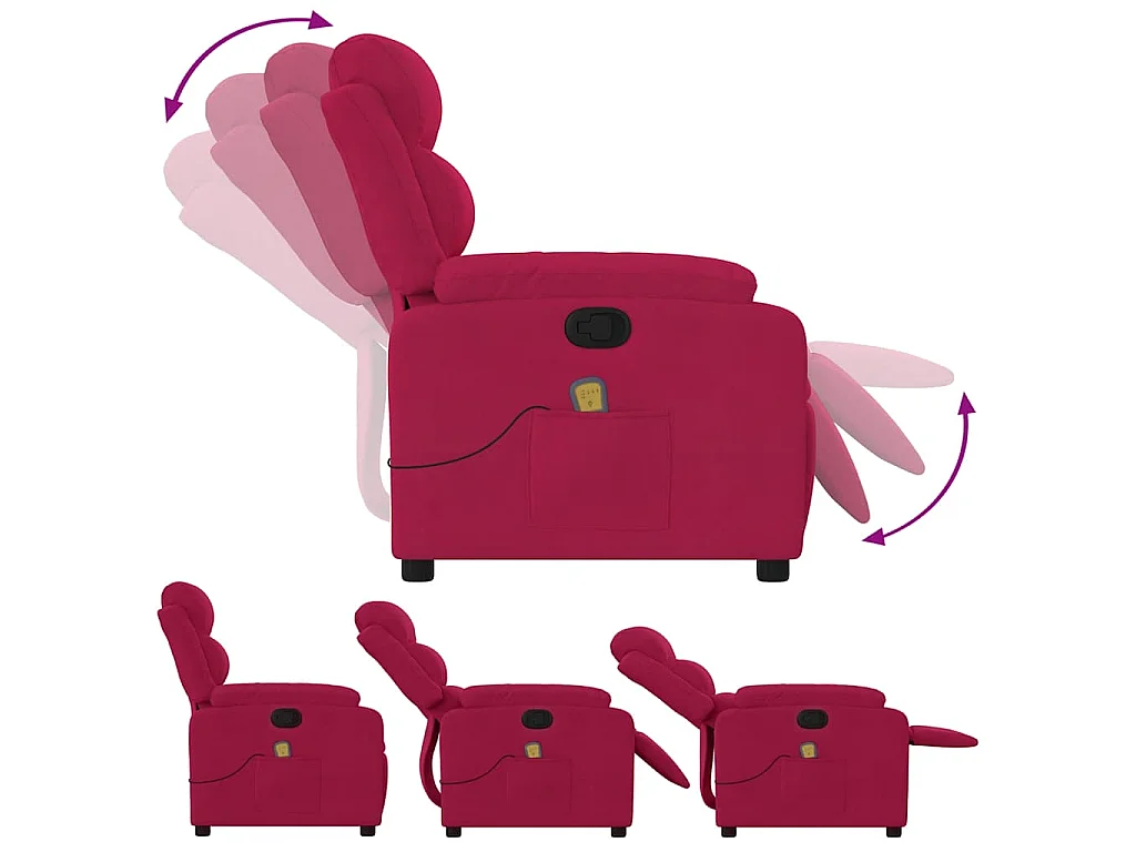 Fauteuil de massage inclinable rouge bordeaux velours